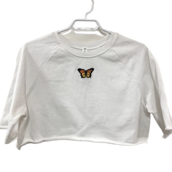 BP White Butterfly Emb Crop Sweatshirt - Picture 2 of 7